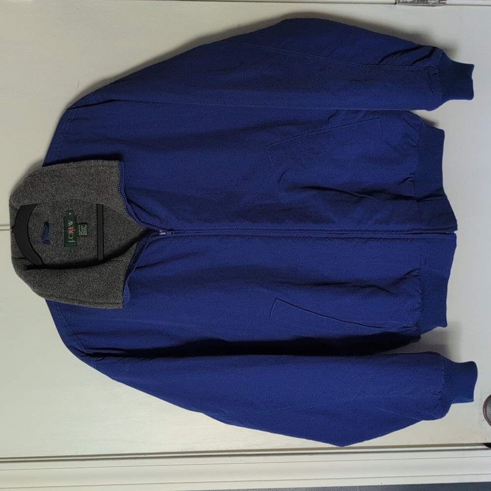 J. Crew Vintage Oarsman Mens Fleece Lined Nylon Jacket Size Medium Blue Zip Up